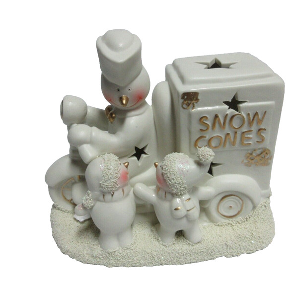 Porcelain Snowman w/ Snow Cone Cart Accent Light White By JCP Home 1996 Vintage - Picture 2 of 13